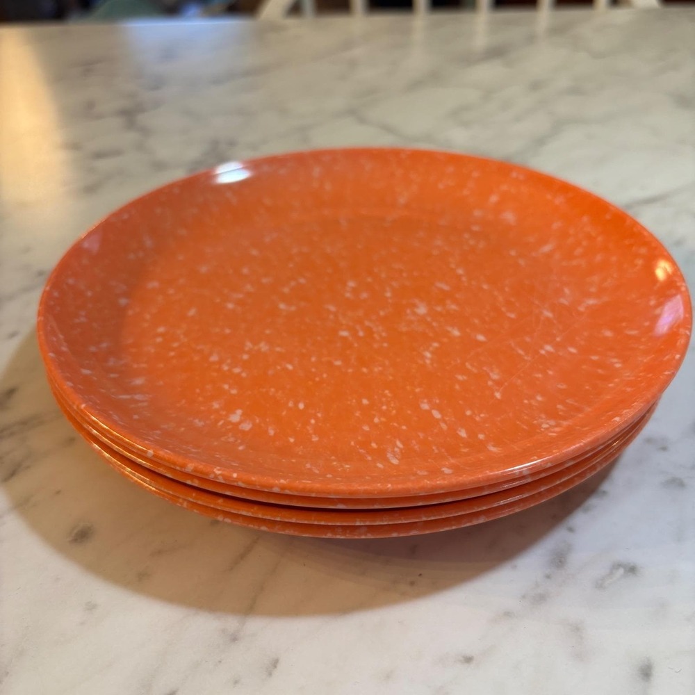 Vintage Orange Melamine Speckled Confetti Small Plates Set of 4 Mid Century MCM
